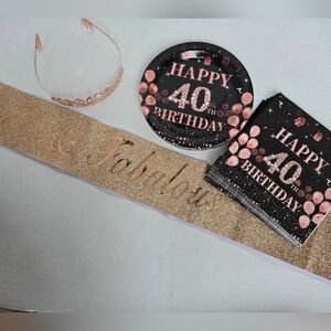 Elegant 40th Birthday Party Set Tiara And Sash Rose Gold